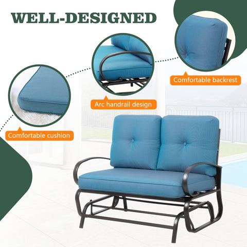 Shintenchi ergonomic armrests on an outdoor loveseat rocker for comfort