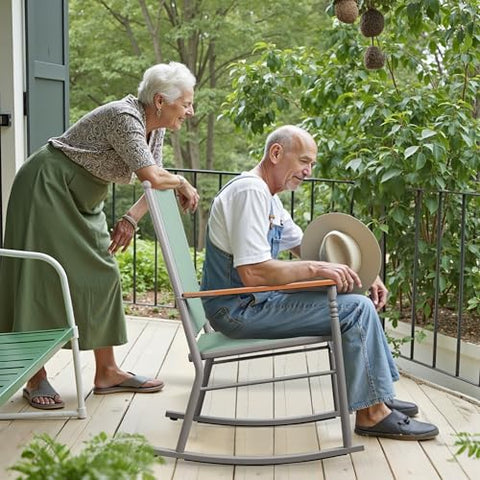 Shintenchi high-back rocking chair in green provides ergonomic support