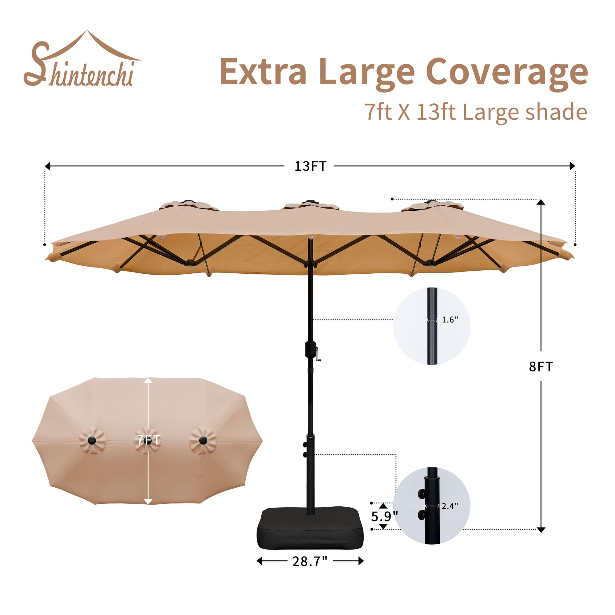 Shintenchi khaki canopy fabric delivers UV protection with fade resistance.