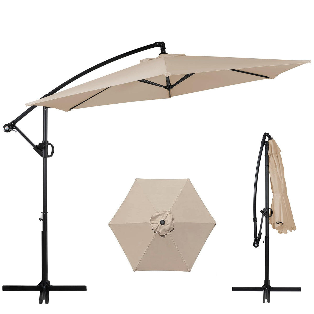 Shintenchi offset umbrella frame offers durable shade for patios and decks.