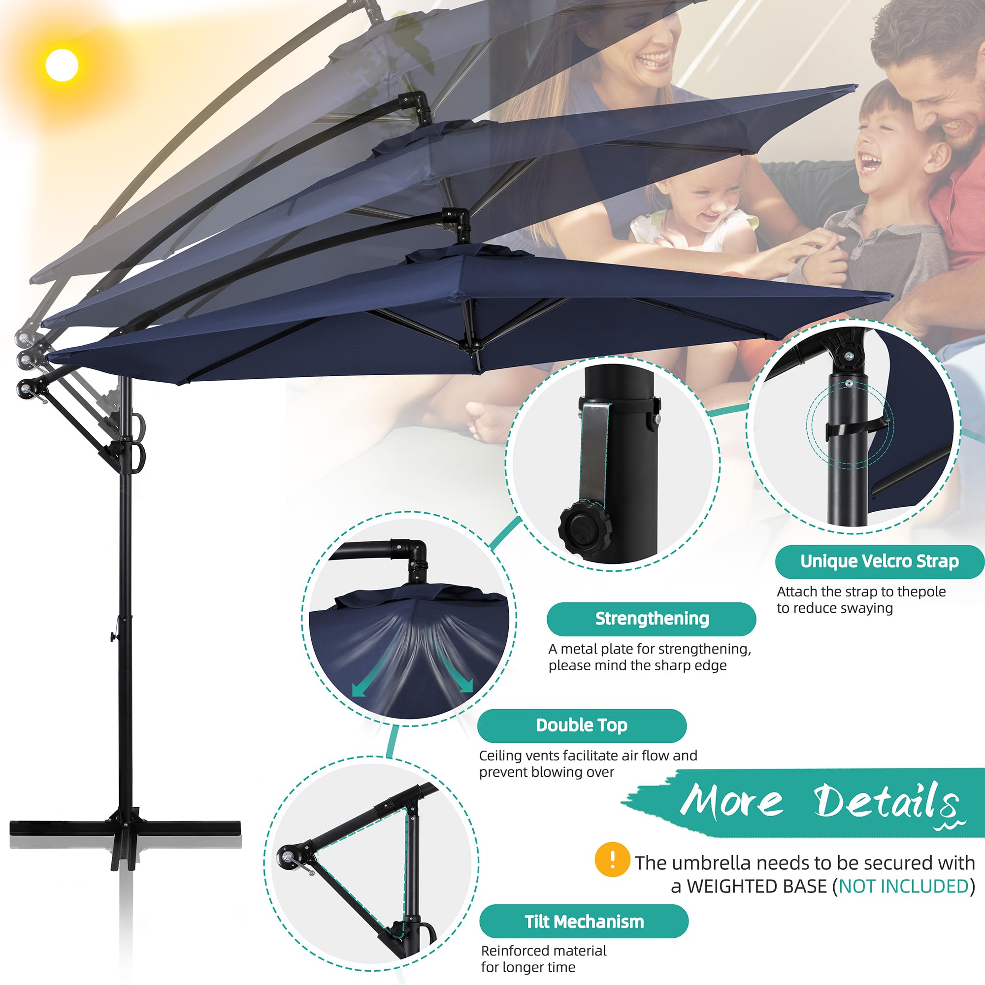 Shintenchi navy canopy complements outdoor aesthetics.