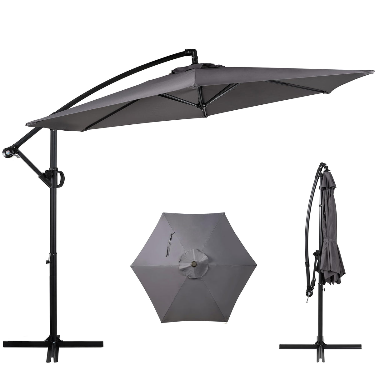 Shintenchi offset umbrella tilt crank mechanism enabling easy shading control.