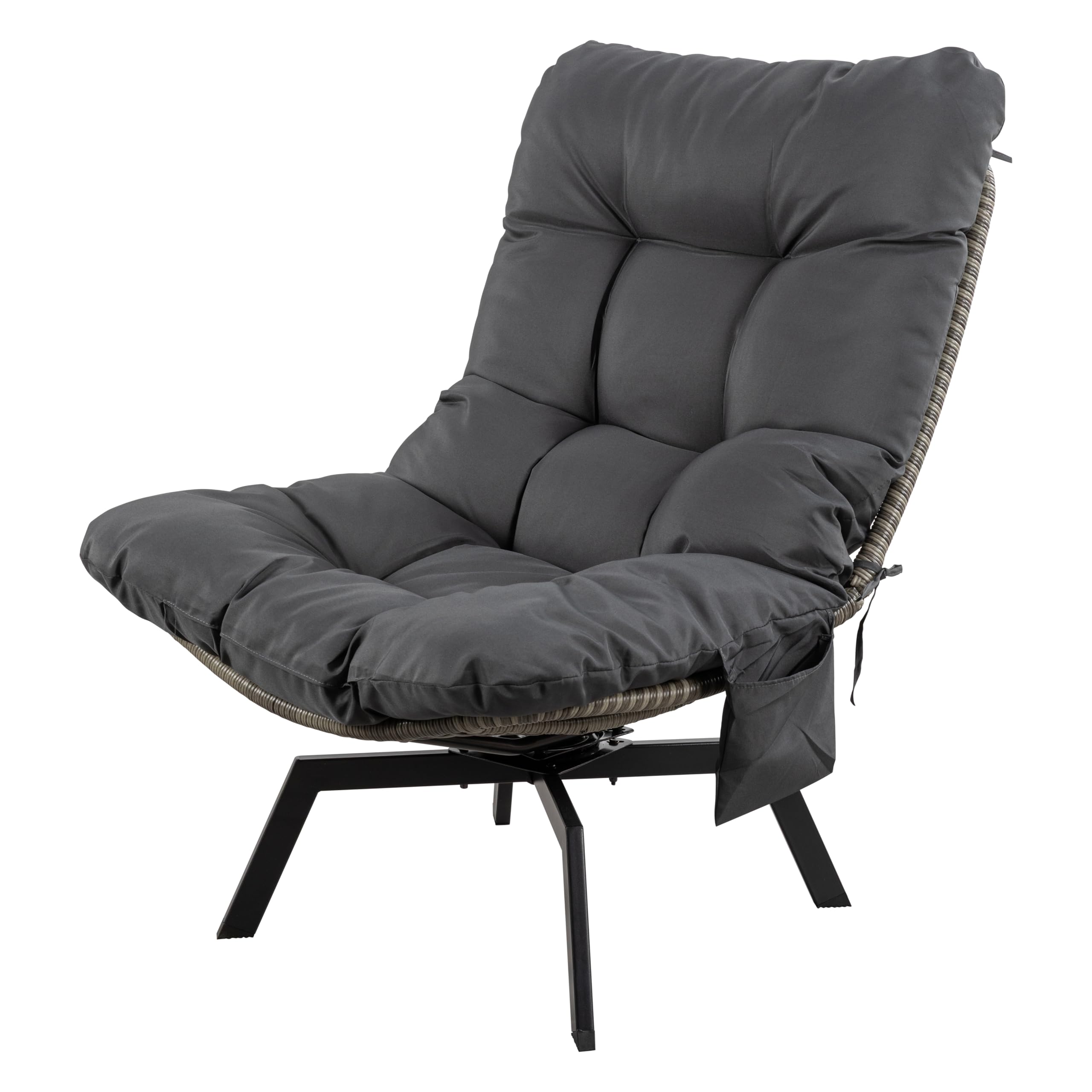 Shintenchi outdoor wicker swivel chair with gray cushion, ideal for sunlit patios