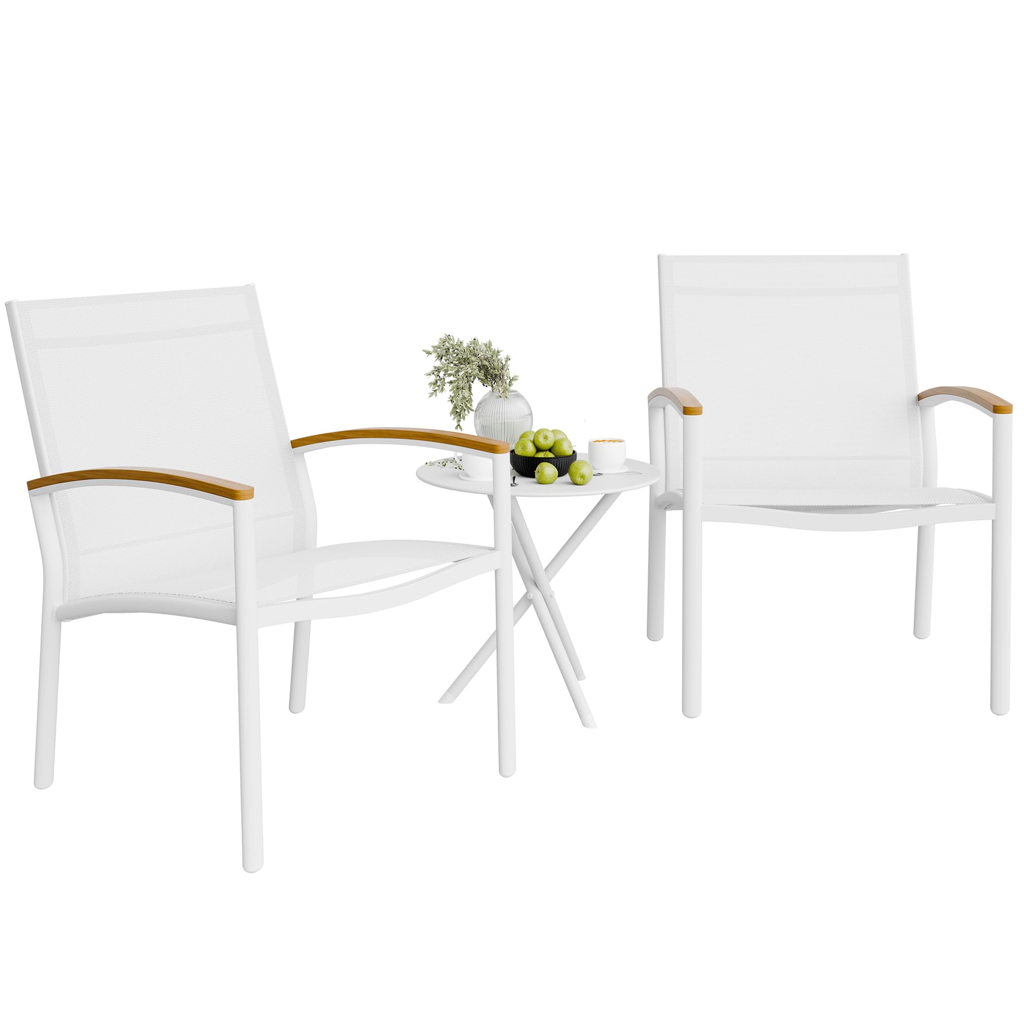Shintenchi patio bistro set with table and rockers in white finish