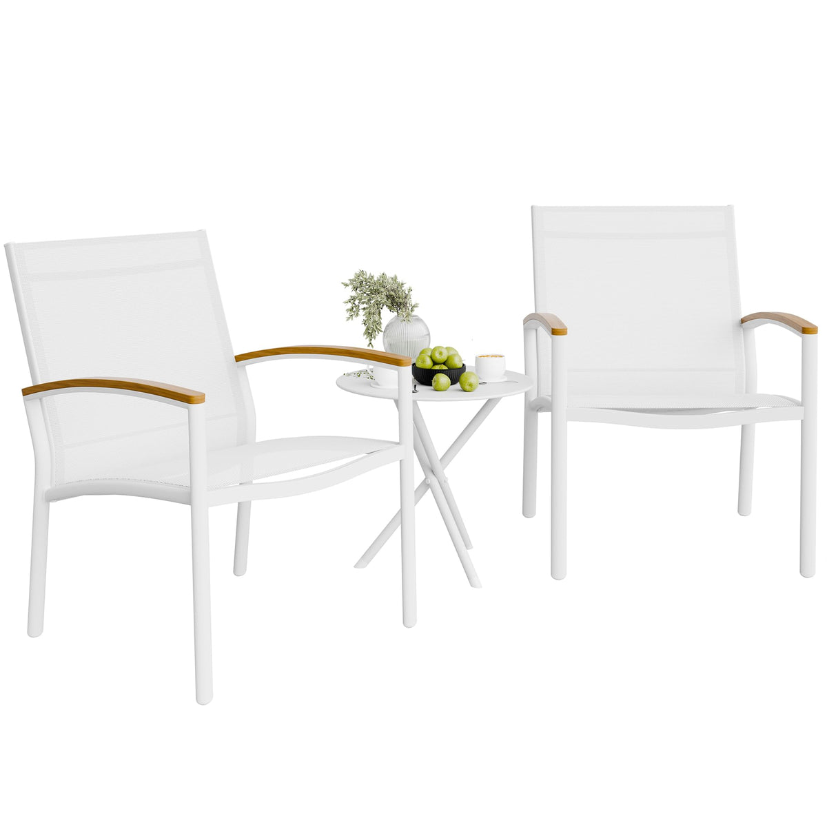 Shintenchi patio bistro set with table and rockers in white finish