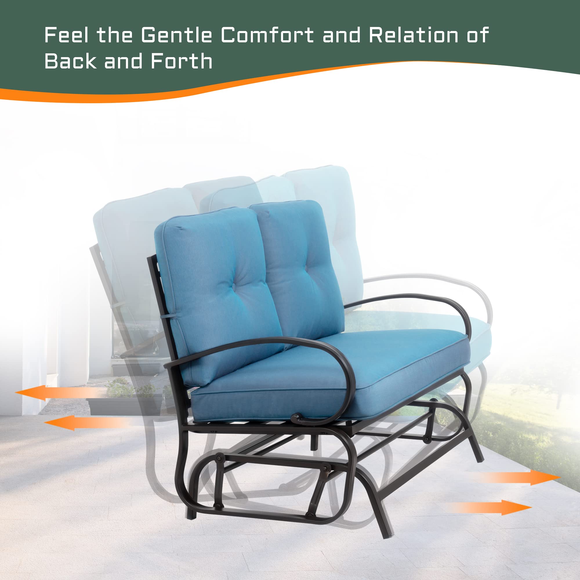 Shintenchi ocean blue glider on garden patio at dusk