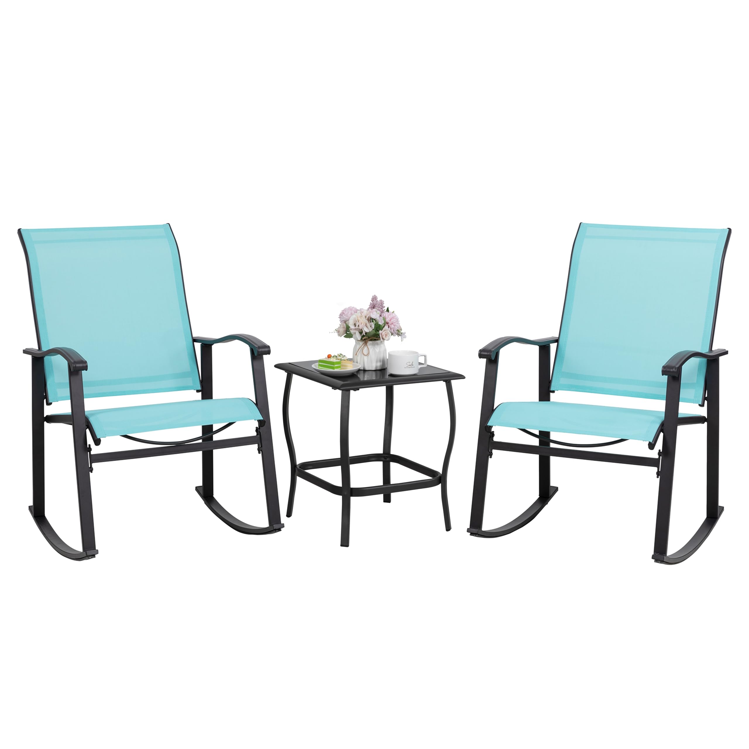 Shintenchi rocking bistro set outdoors with comfortable rockers for leisurely afternoons
