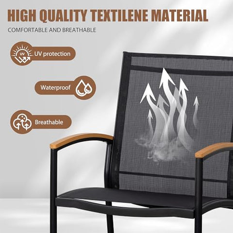 Shintenchi Textilene fabric seat close-up shows breathable comfort for warm days.