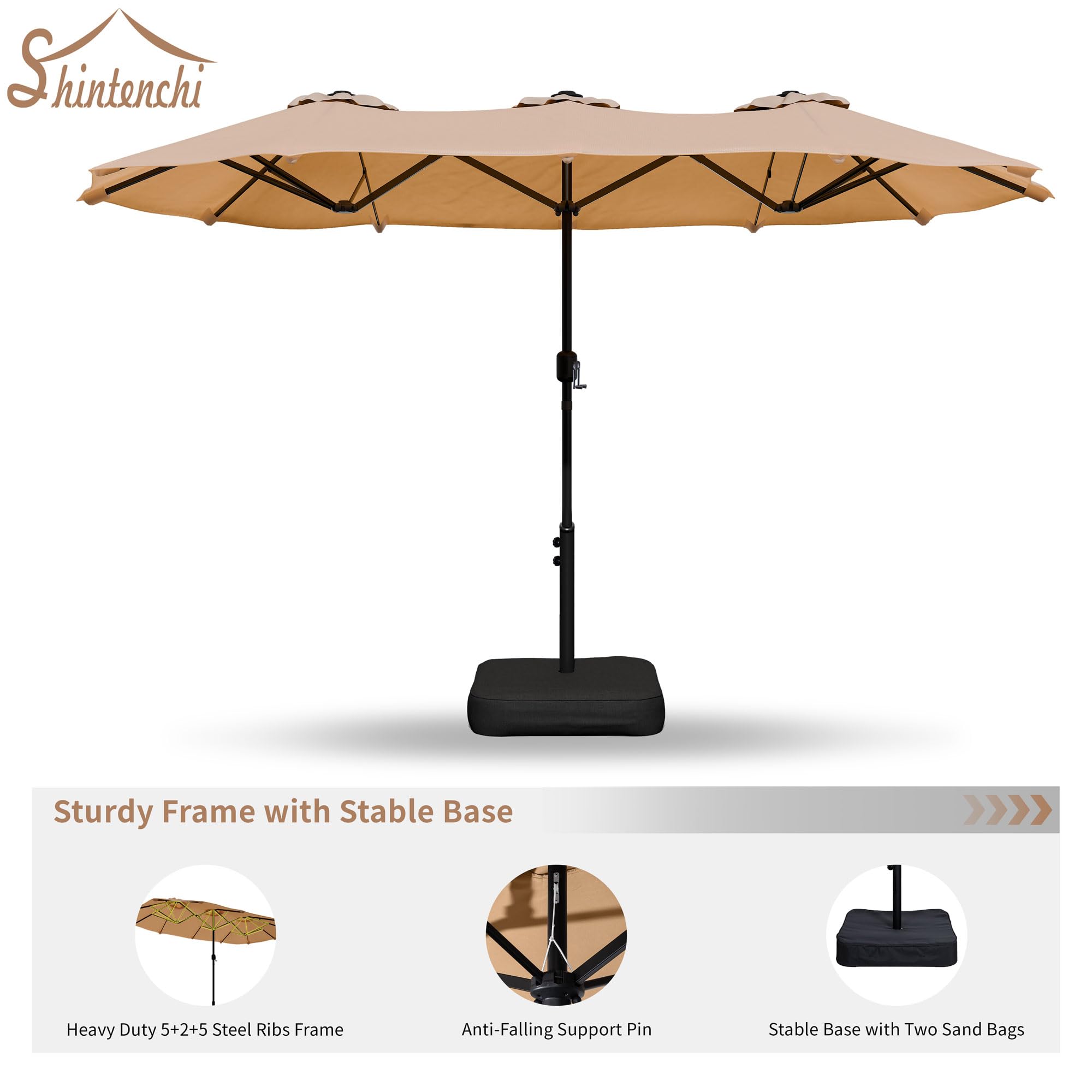 Shintenchi thickened steel pole provides durable support in breezy conditions.