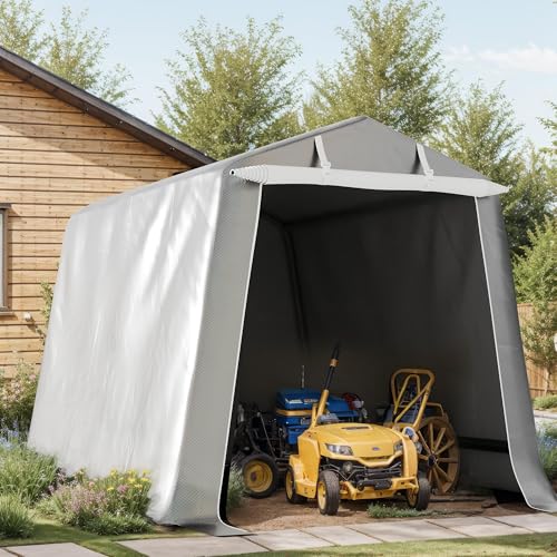 Shintenchi waterproof tarp protects stored items from rain and sun.