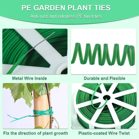 Shintop garden twist tie securing plants to trellis with built-in cutter.