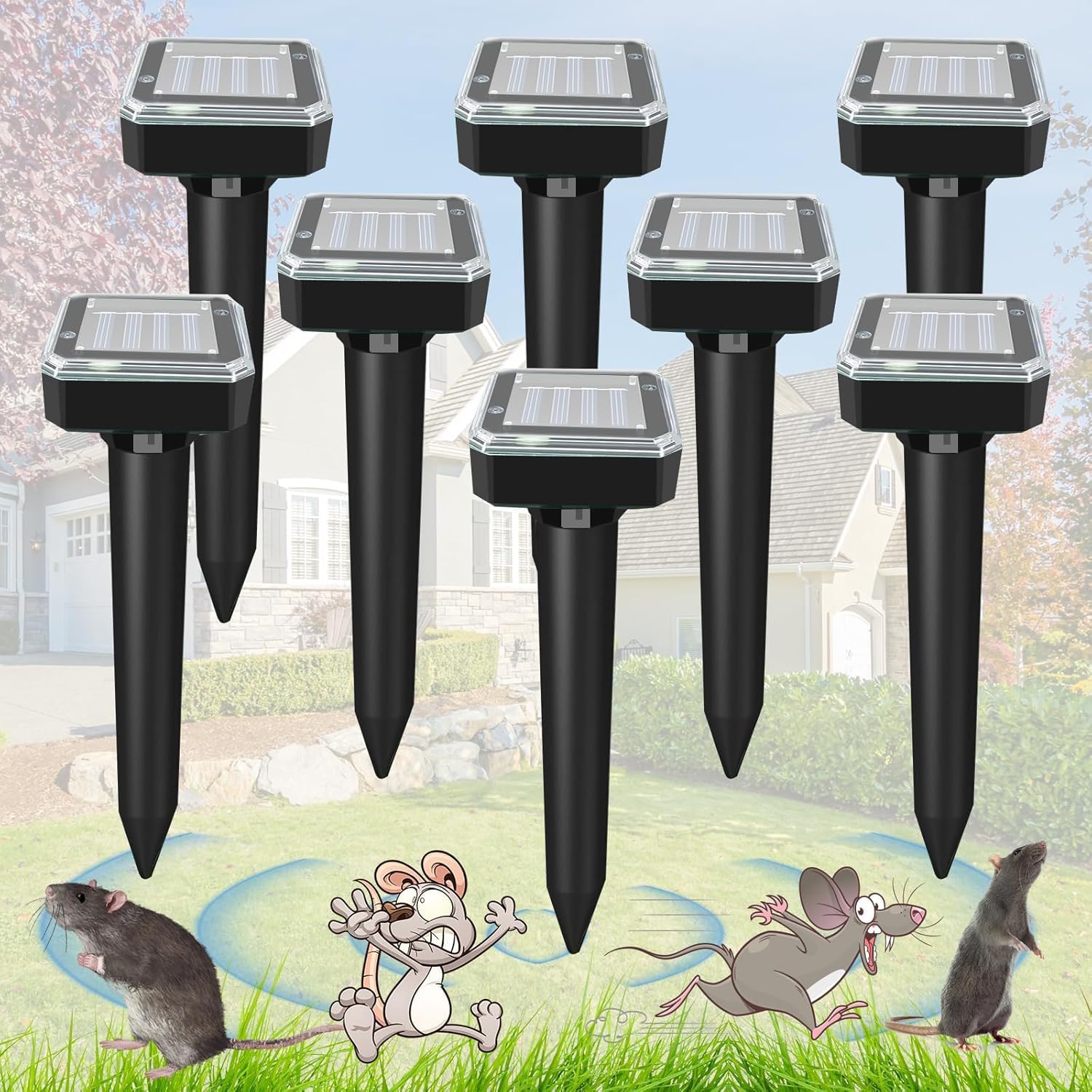 ShinyArt solar mole repellent stake eight pack for yard control