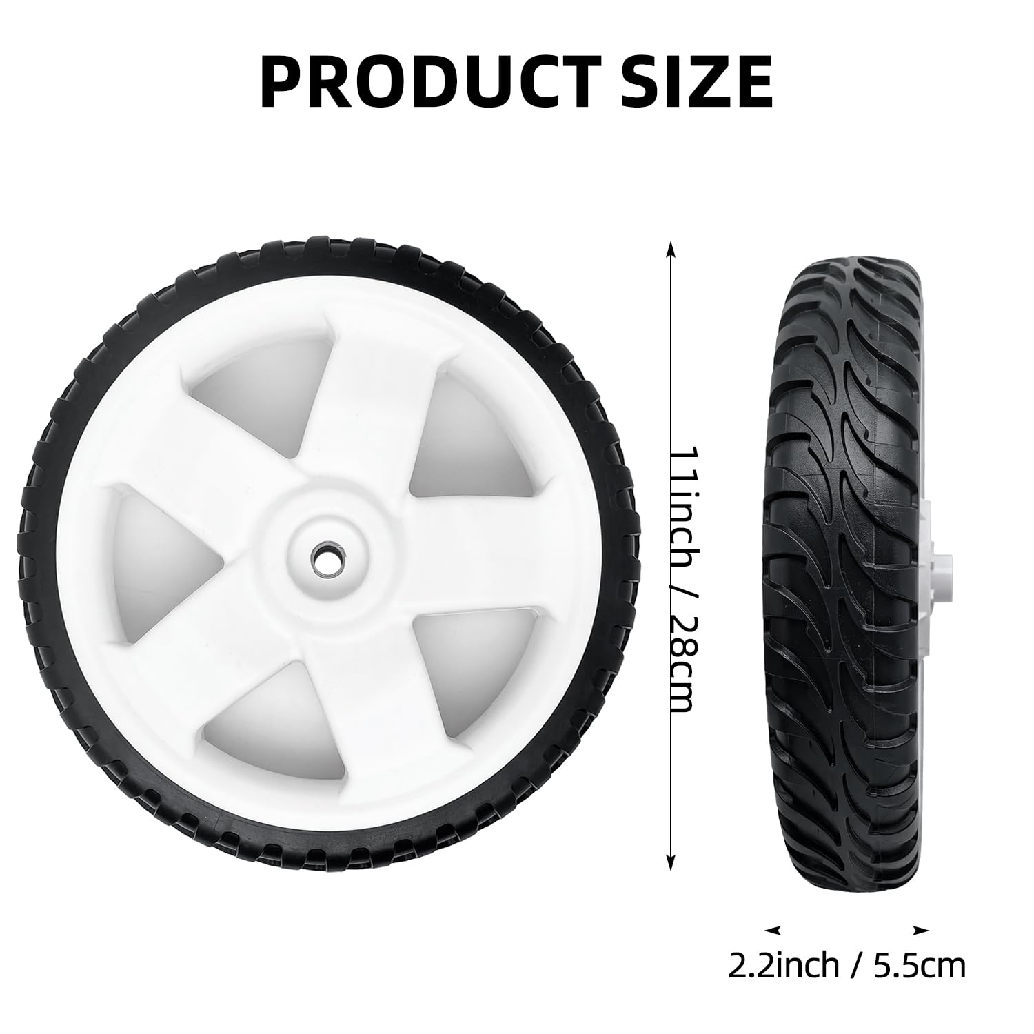 Shiosheng Toro 11-inch drive wheels back view, ready for easy replacement.