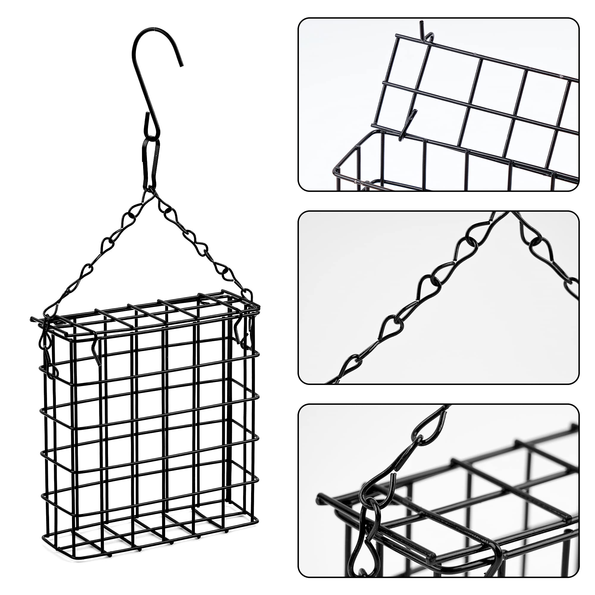 Shitailu bird feeder cage detail highlights sturdy steel and anti-rust coating for durability.