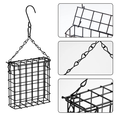 Shitailu bird feeder cage detail highlights sturdy steel and anti-rust coating for durability.