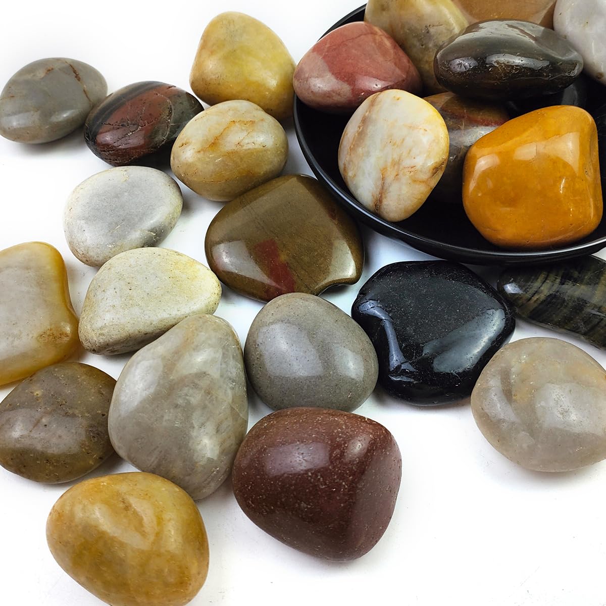 SHIZWU 5lb mixed color river rocks in 2-3 inch size for vibrant garden decor.