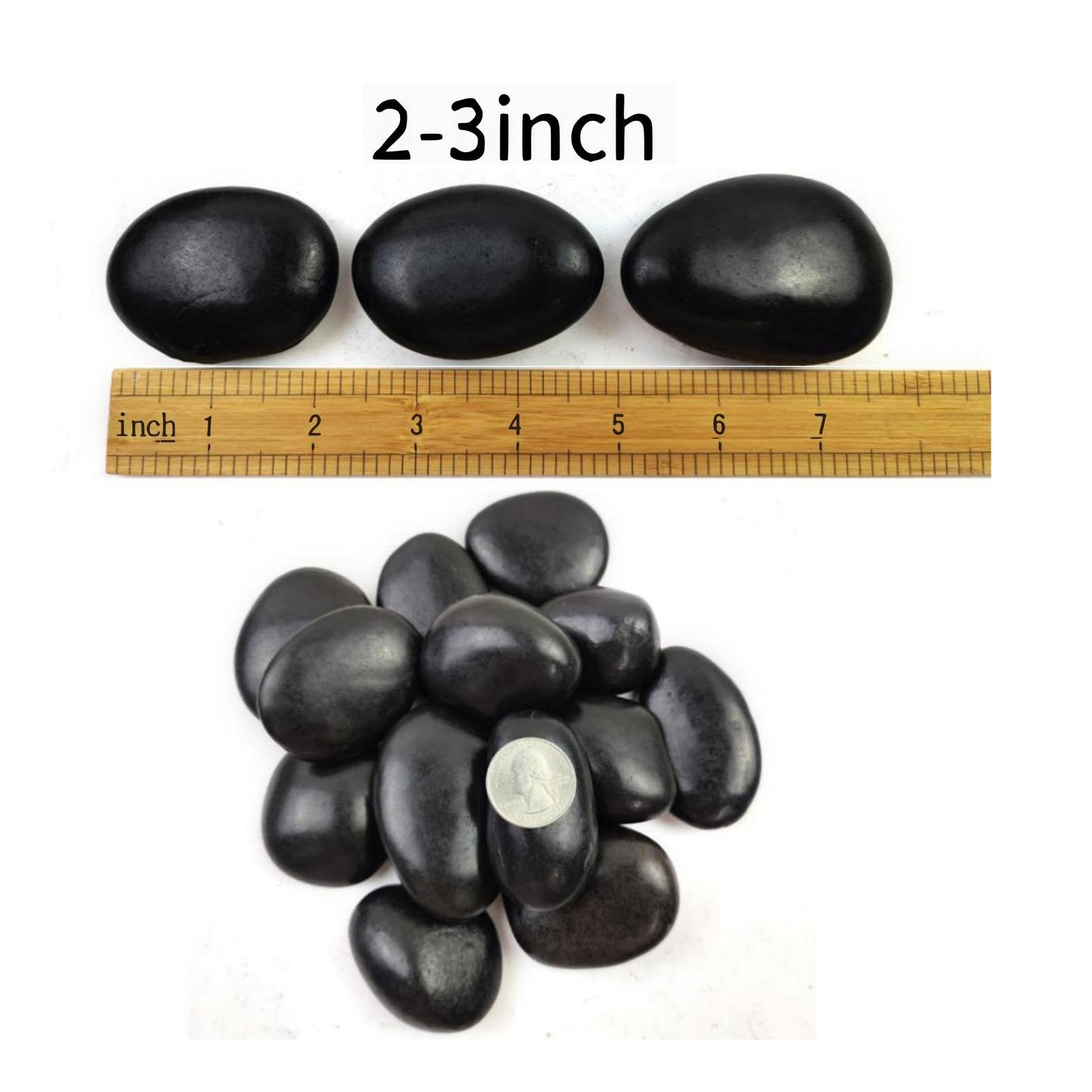 SHIZWU polished black pebbles add a refined finish to landscapes and containers