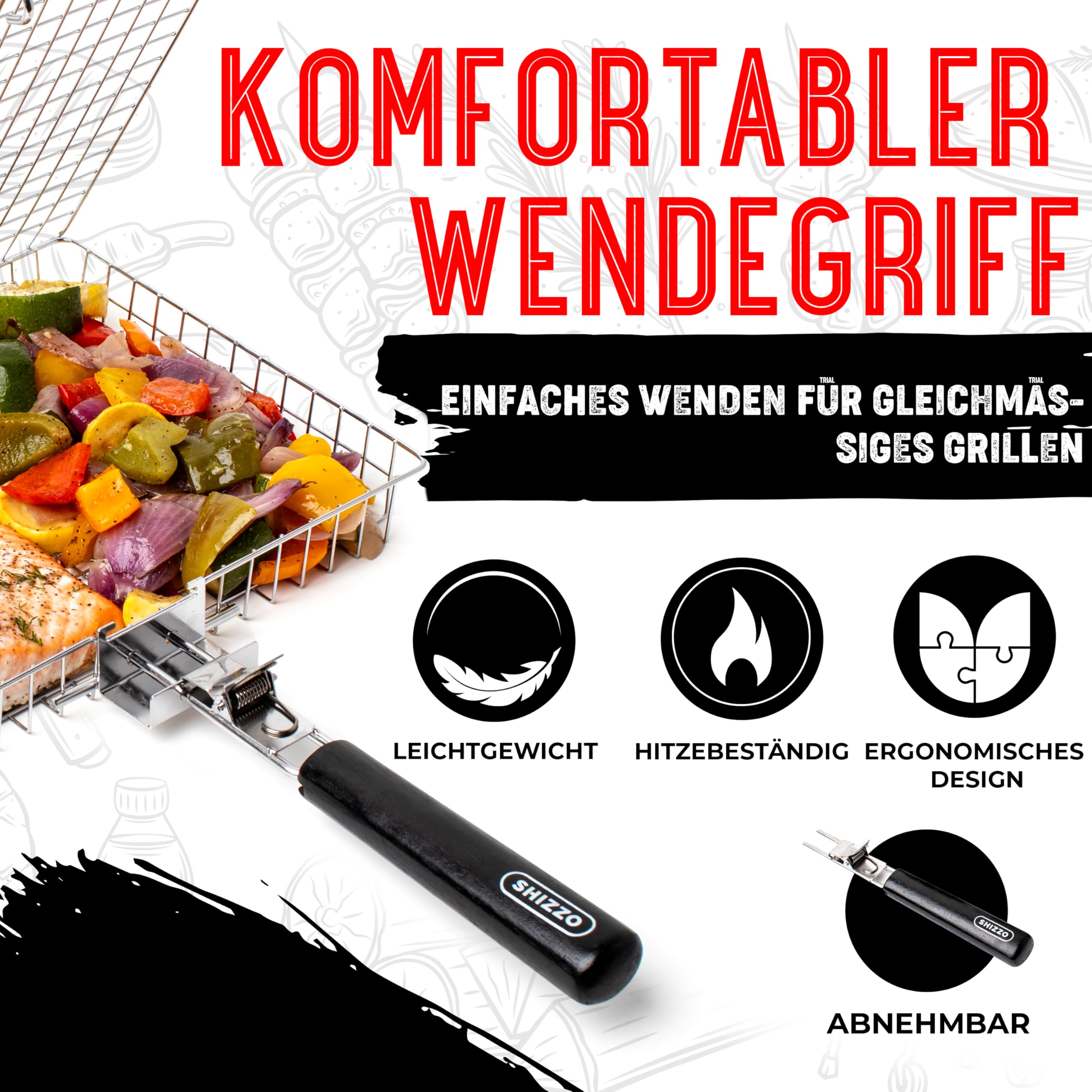 SHIZZO deep-tray grilling captures juices for even cooking.