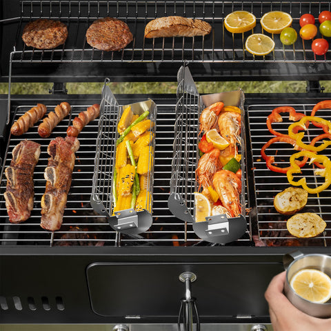 Included fork device aids turning for even cooking