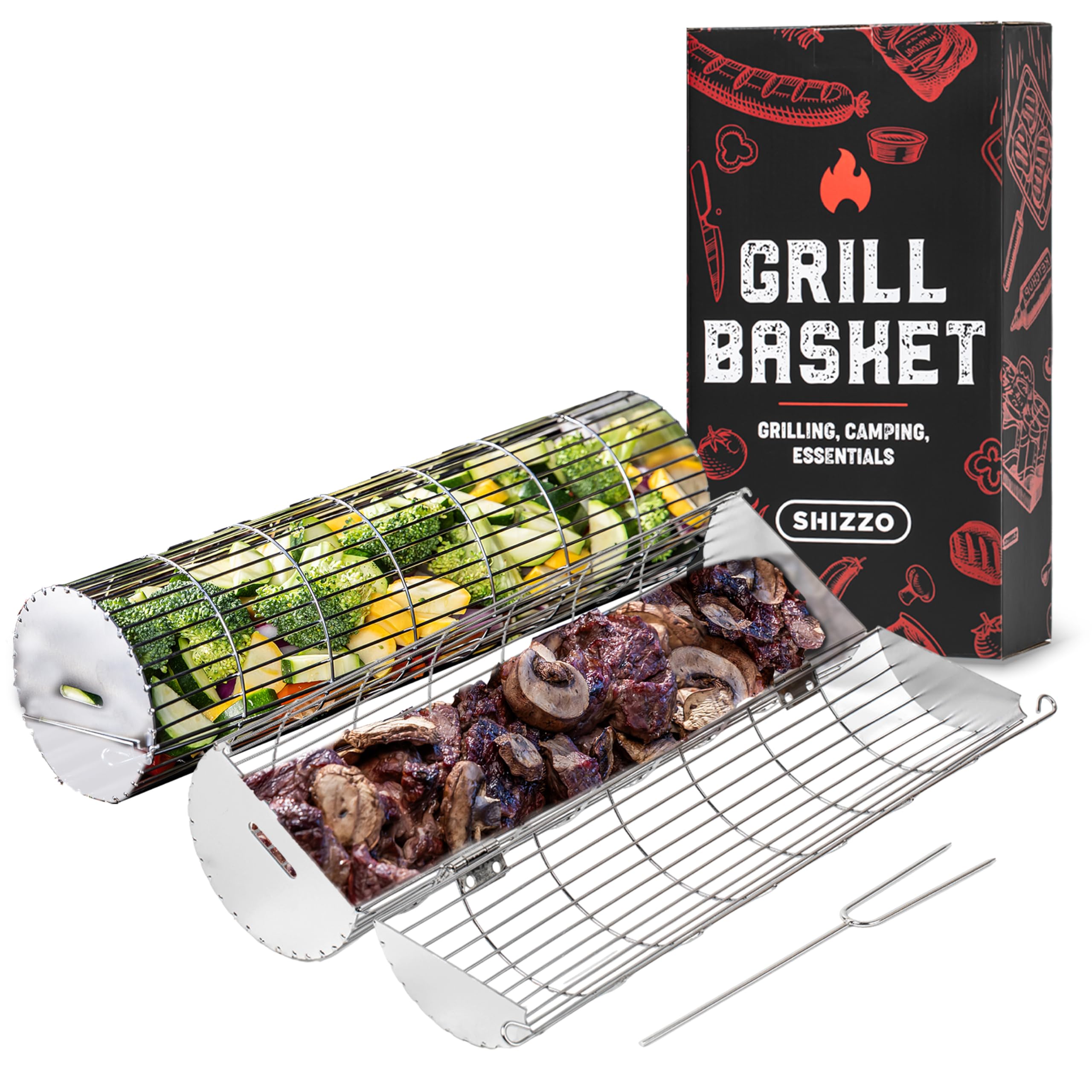 SHIZZO rolling basket with side opening for easy loading of vegetables and fish