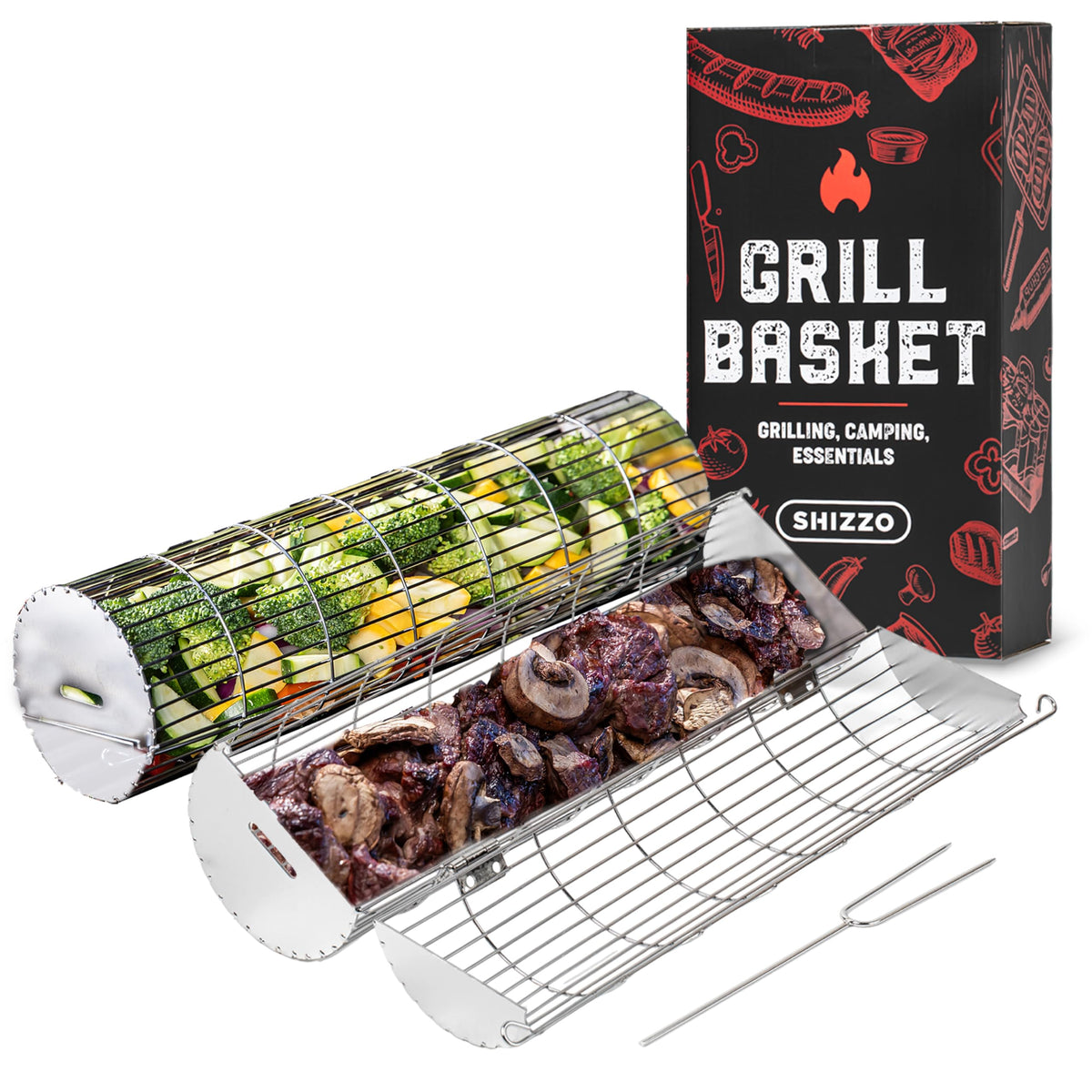 SHIZZO rolling basket with side opening for easy loading of vegetables and fish