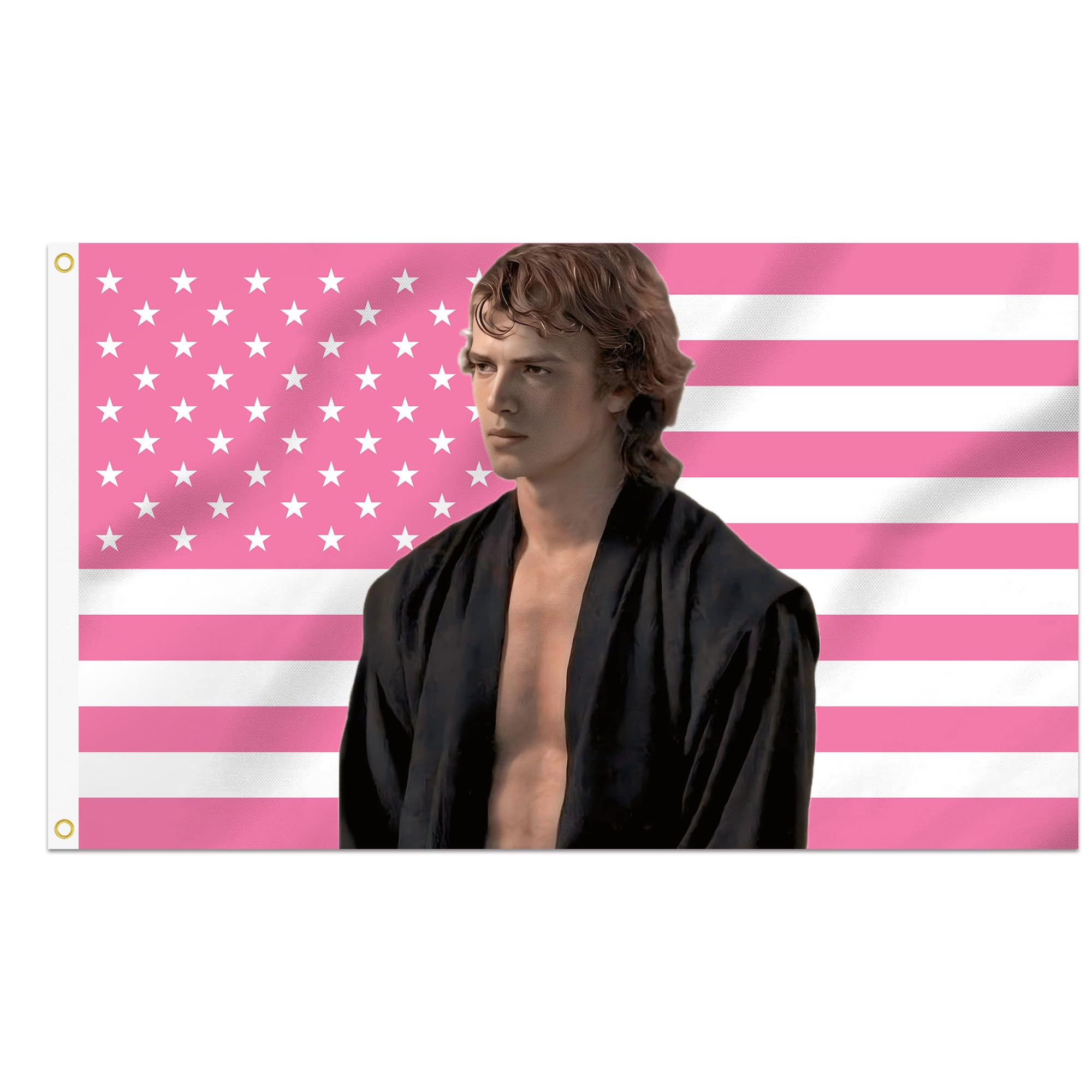 Shmbada Hayden pink American flag banner on dorm wall, vivid colors.