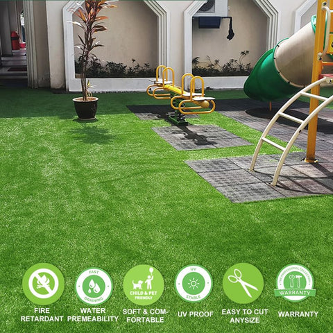 SHNOSU artificial grass turf deck setting, ideal for patios and rooftops.