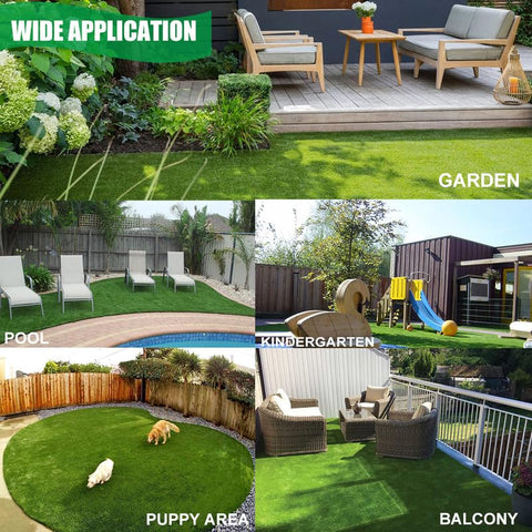 SHNOSU artificial grass rug UV frost resistant keeps color outdoors all year.