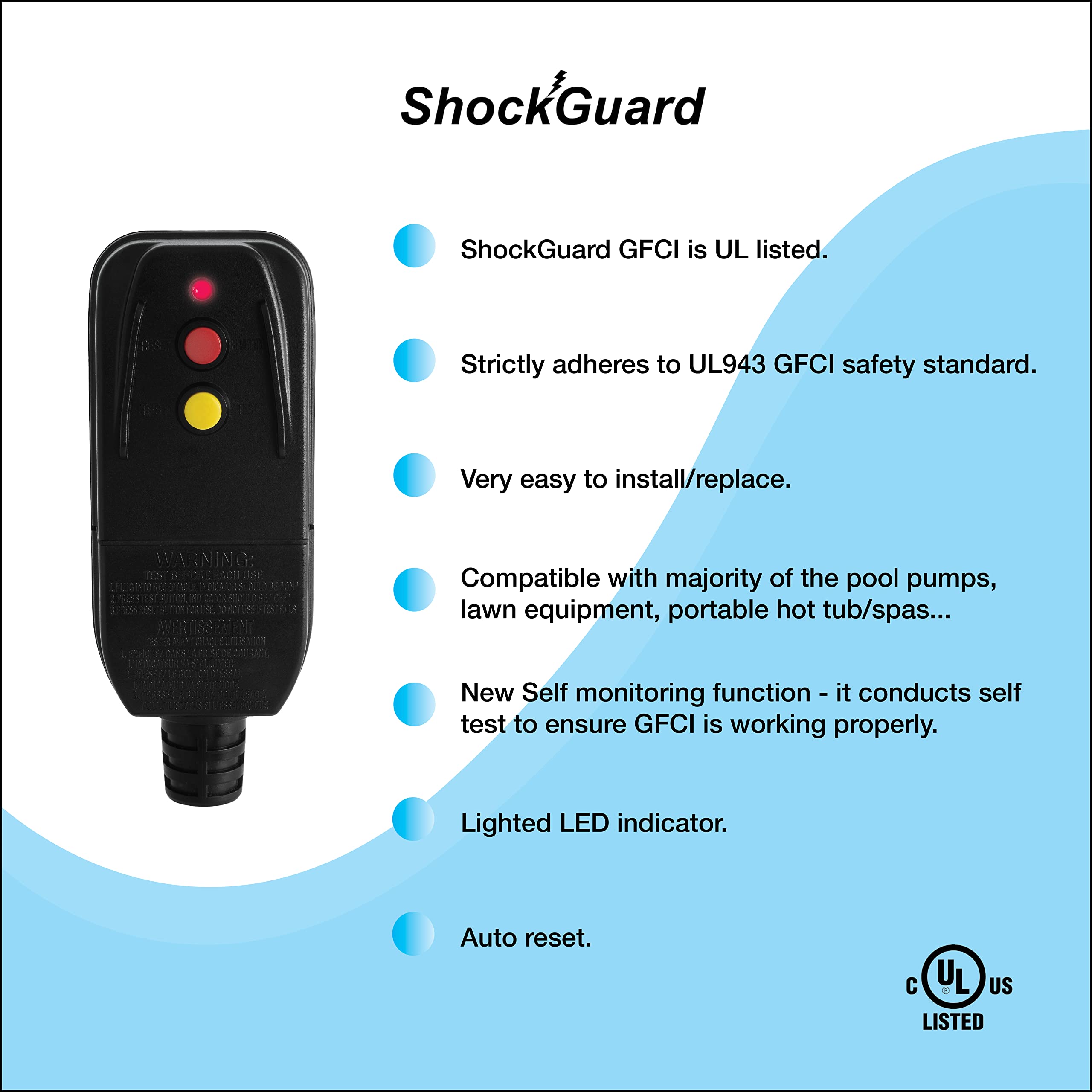 Red LED status indicator on ShockGuard GFCI plug