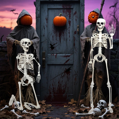 SHOCOSTO skeleton in a haunted house scene with eerie atmosphere.