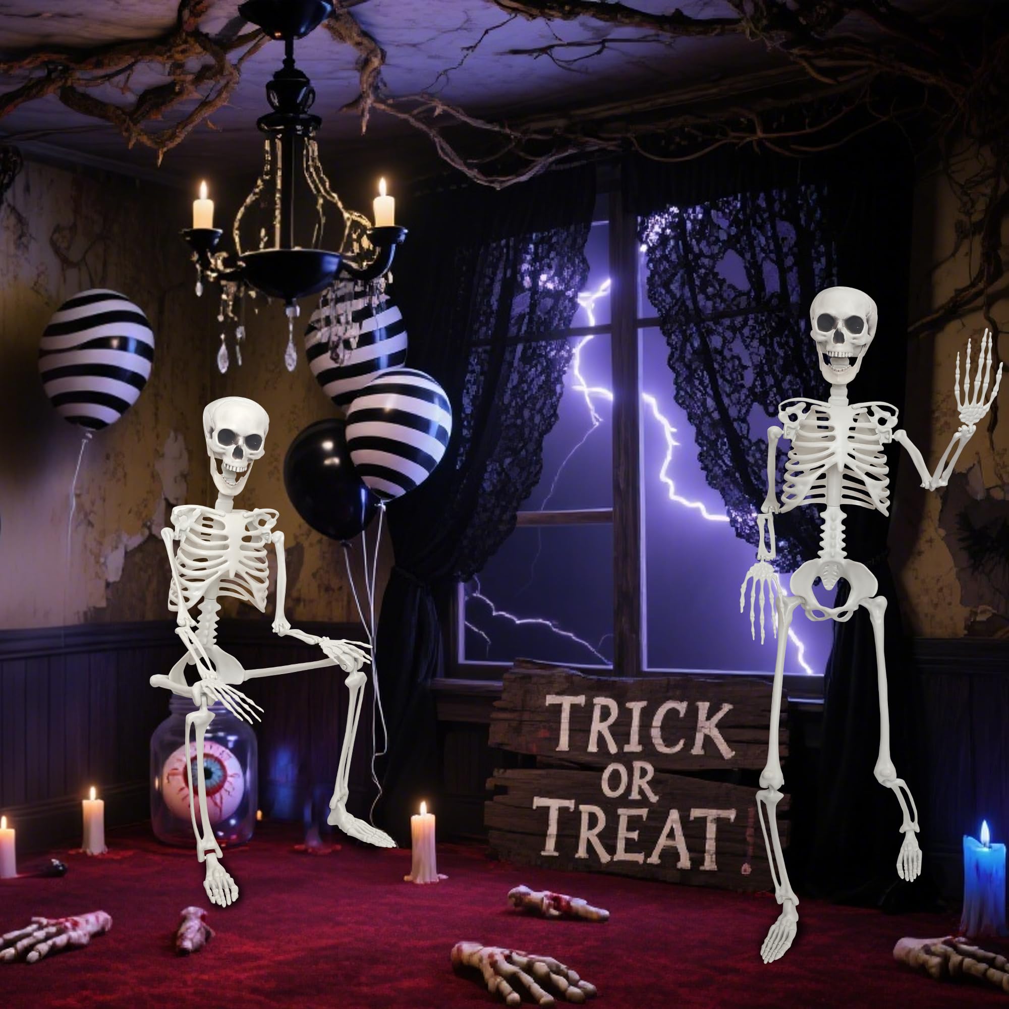 SHOCOSTO skeleton with poseable joints for lifelike haunt scenes.