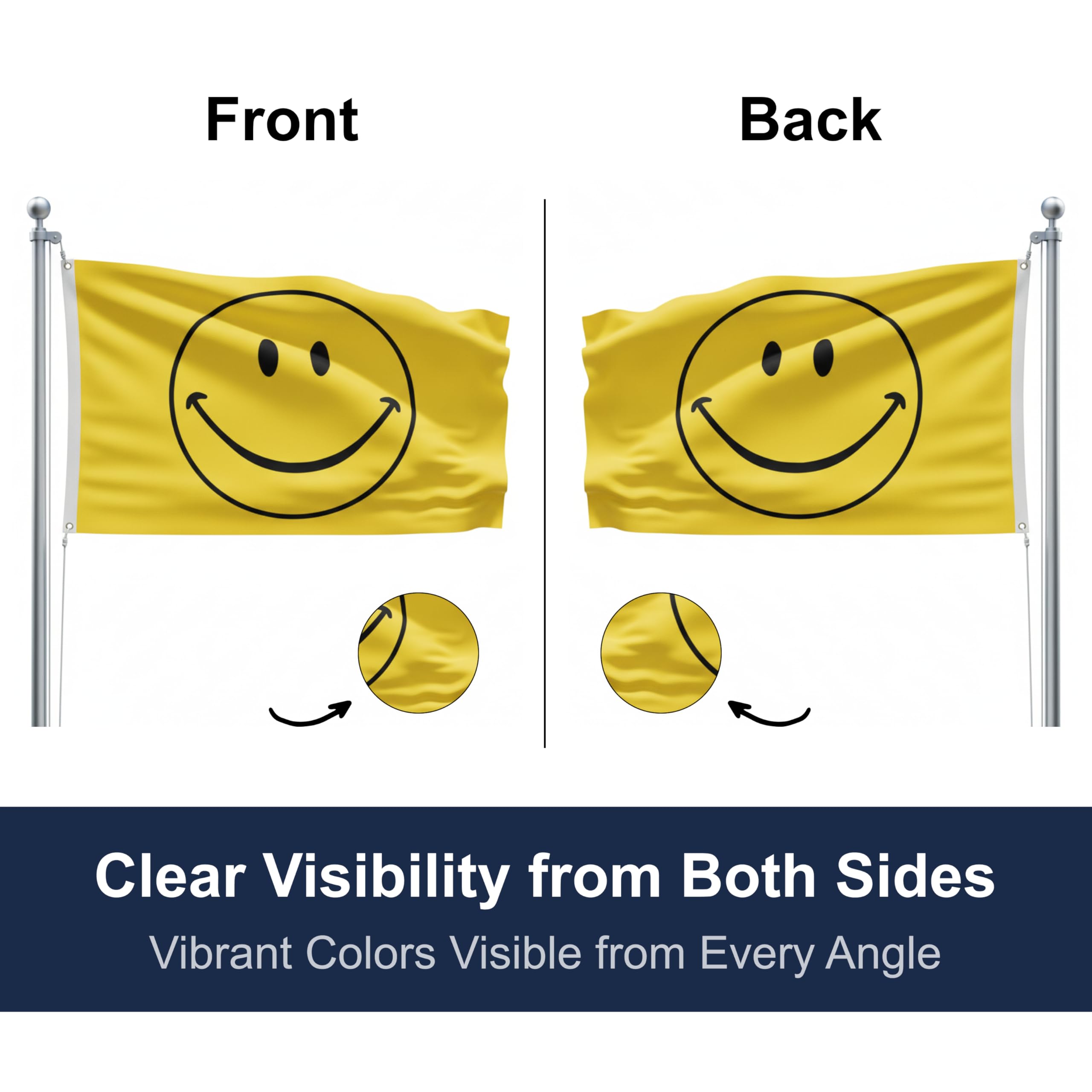 Shoe String King Smiley Face Flag on a flagpole, durable in sun and rain