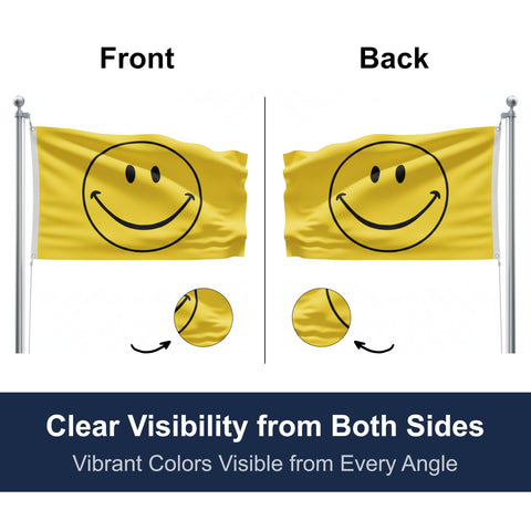 Shoe String King Smiley Face Flag on a flagpole, durable in sun and rain