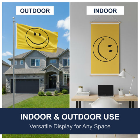 Shoe String King Smiley Face Flag indoors or outdoors, high visibility from afar