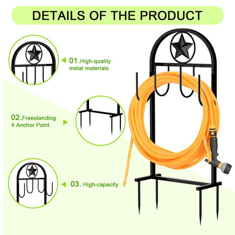 Shomextol heavy-duty hose stand supports long hoses without bending or rust.
