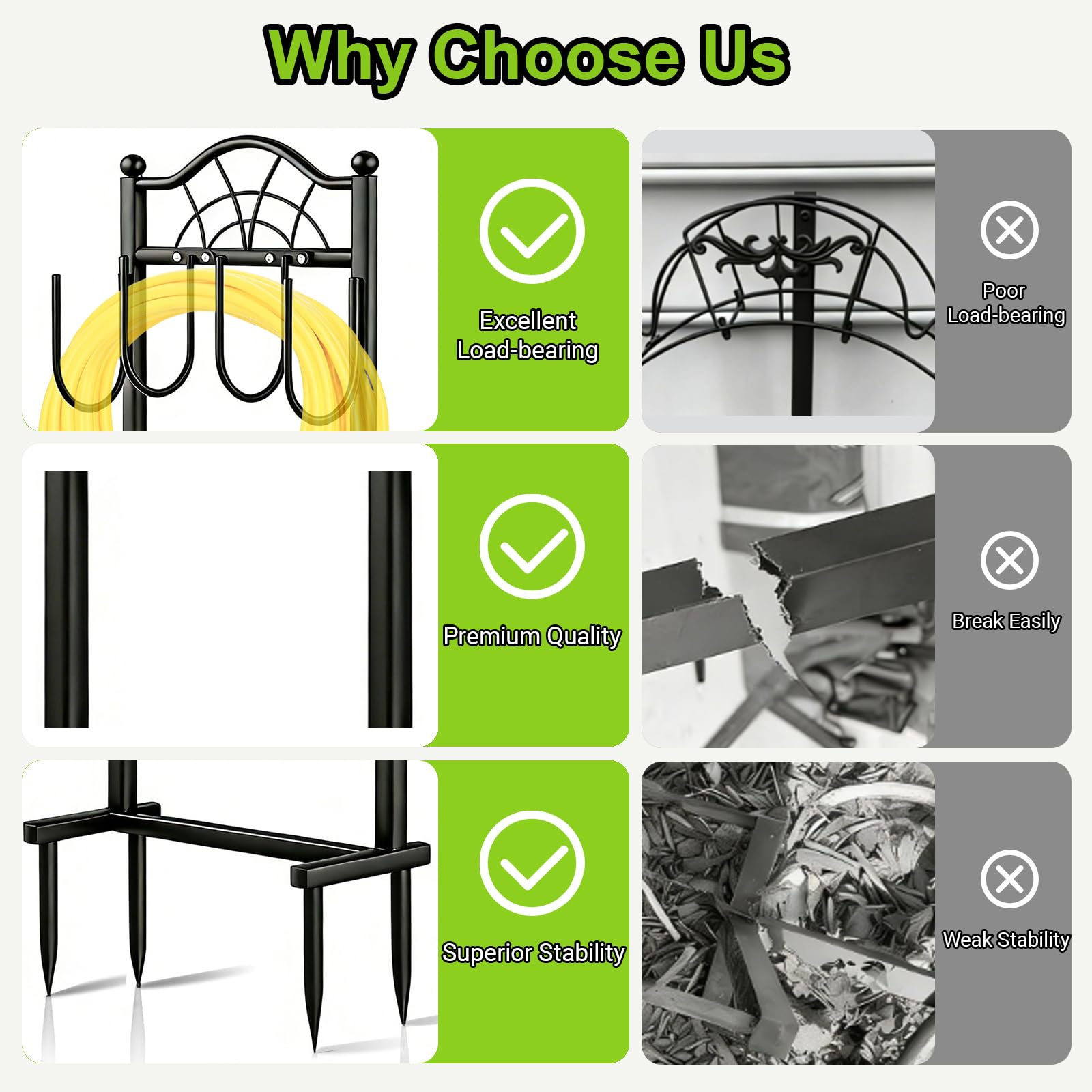 Shomextol black hose reel stand keeps hoses off the ground