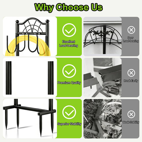 Shomextol black hose reel stand keeps hoses off the ground