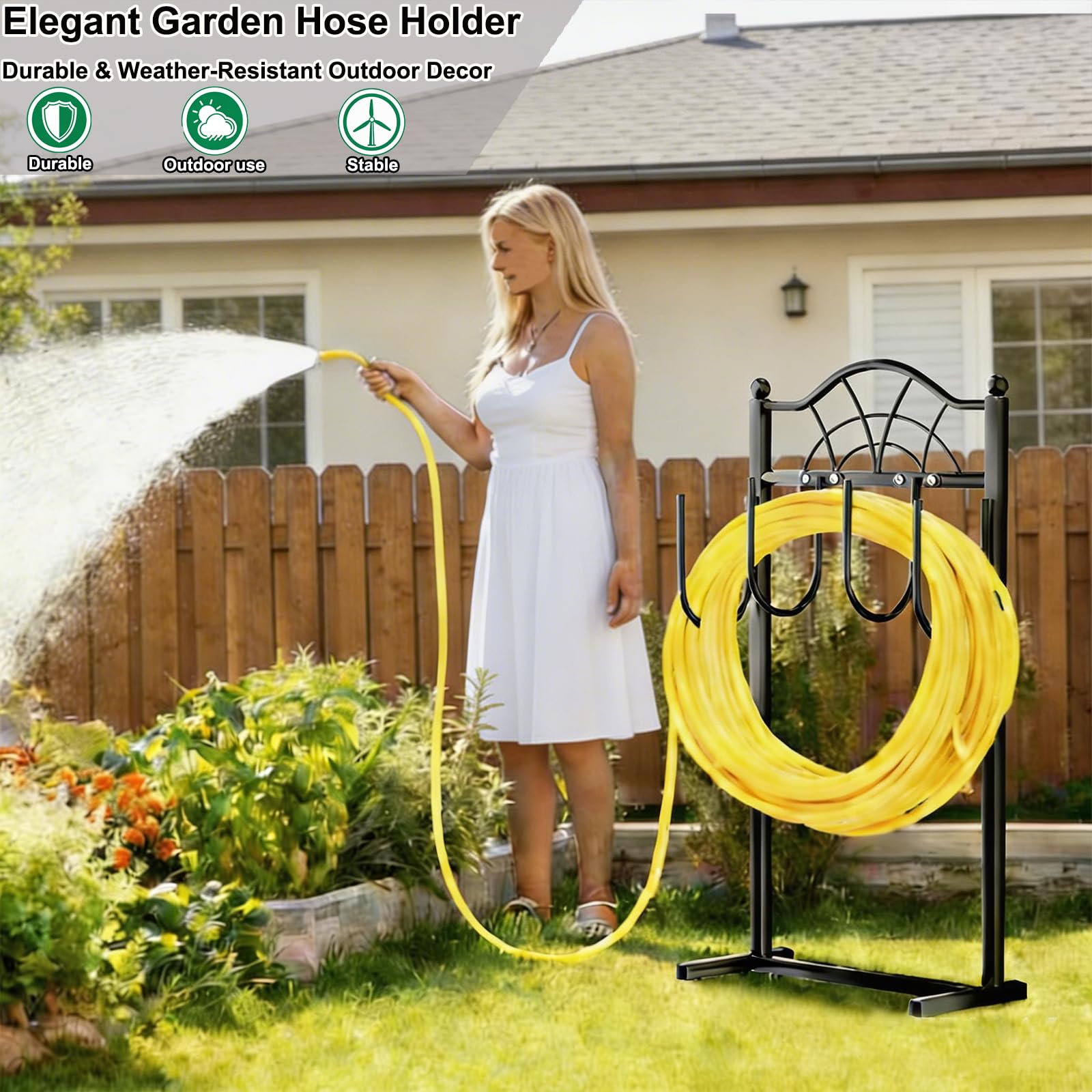 Shomextol heavy-duty metal hose holder resists rust in sun and rain