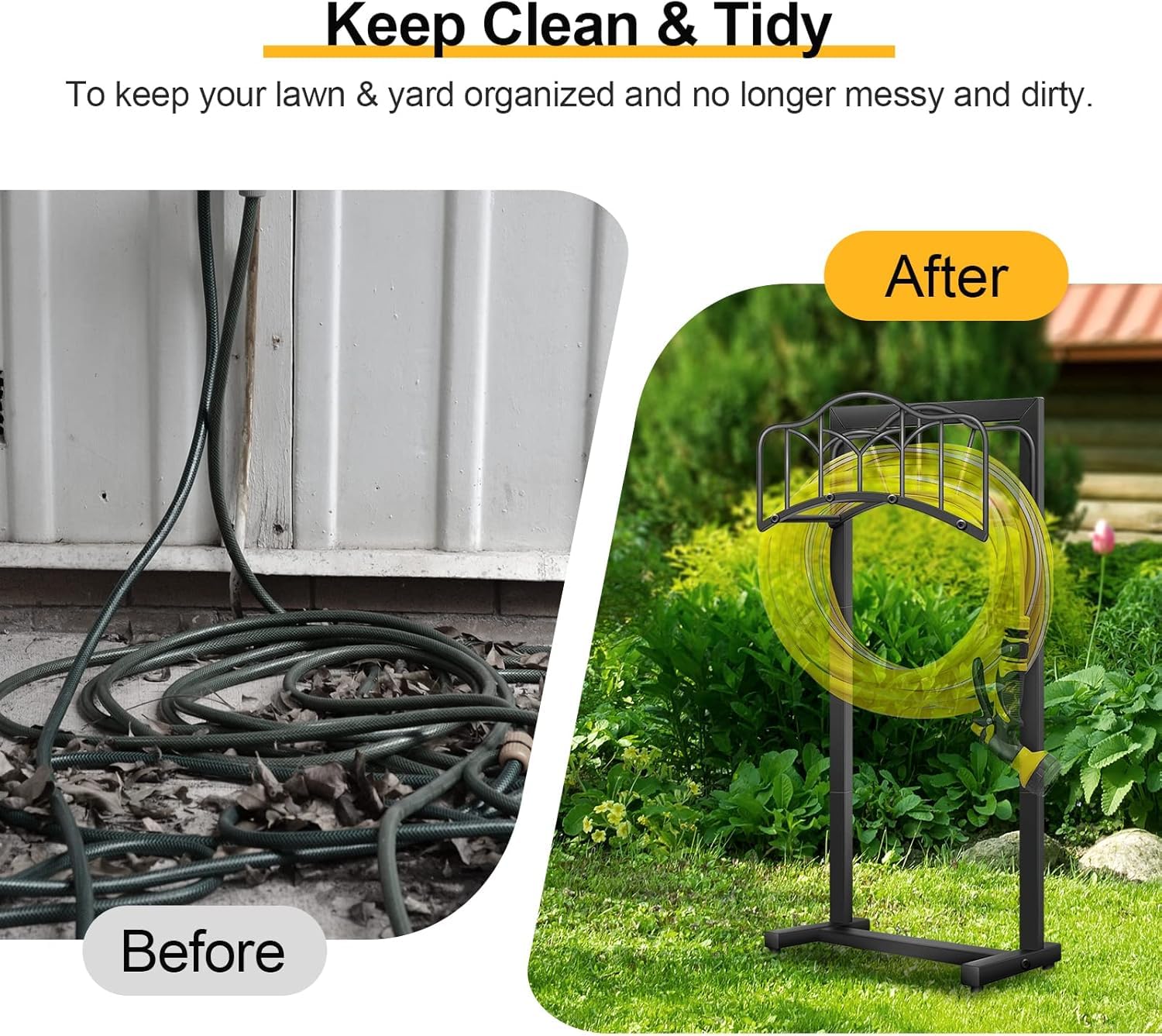 Shomextol portable hose hanger enables quick relocation for seasonal use.