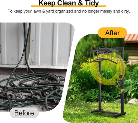Shomextol portable hose hanger enables quick relocation for seasonal use.