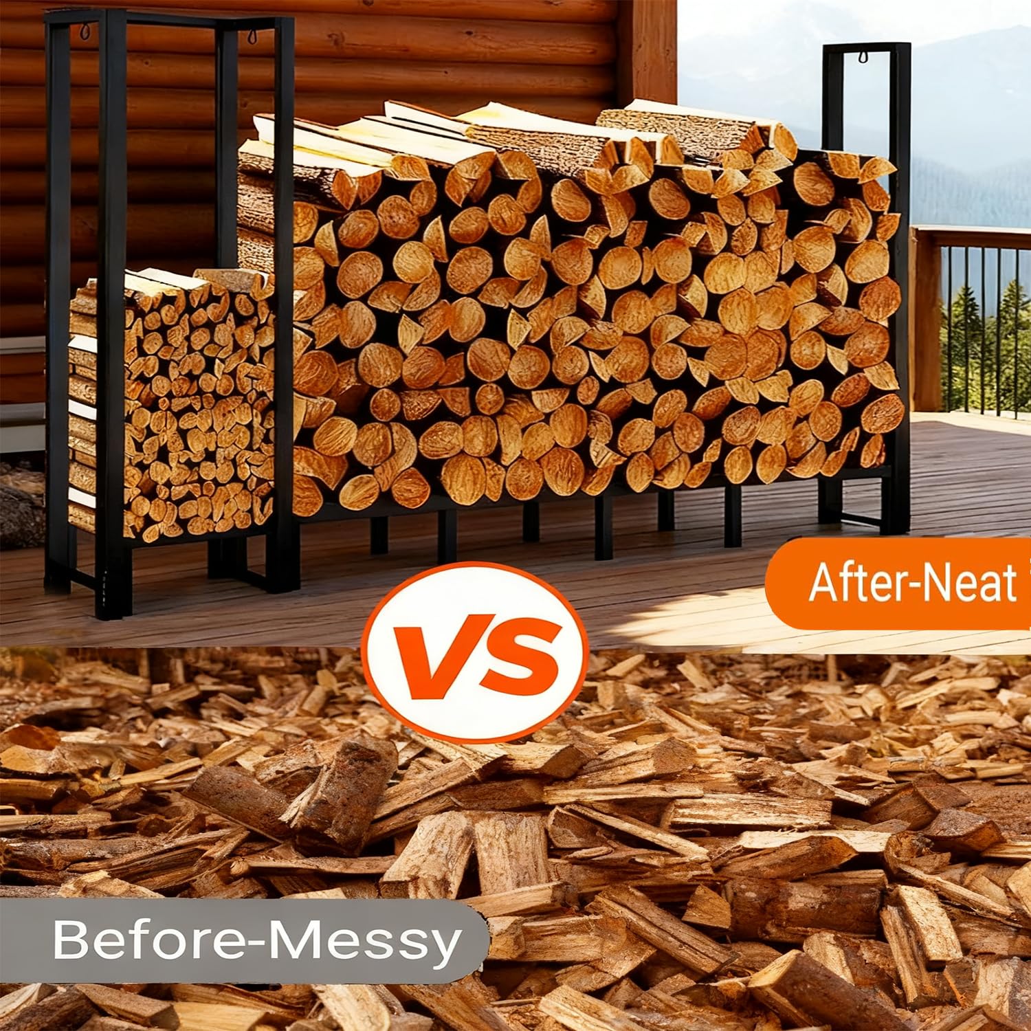 Shomextol wood-pile organization for indoor and outdoor fireplaces.