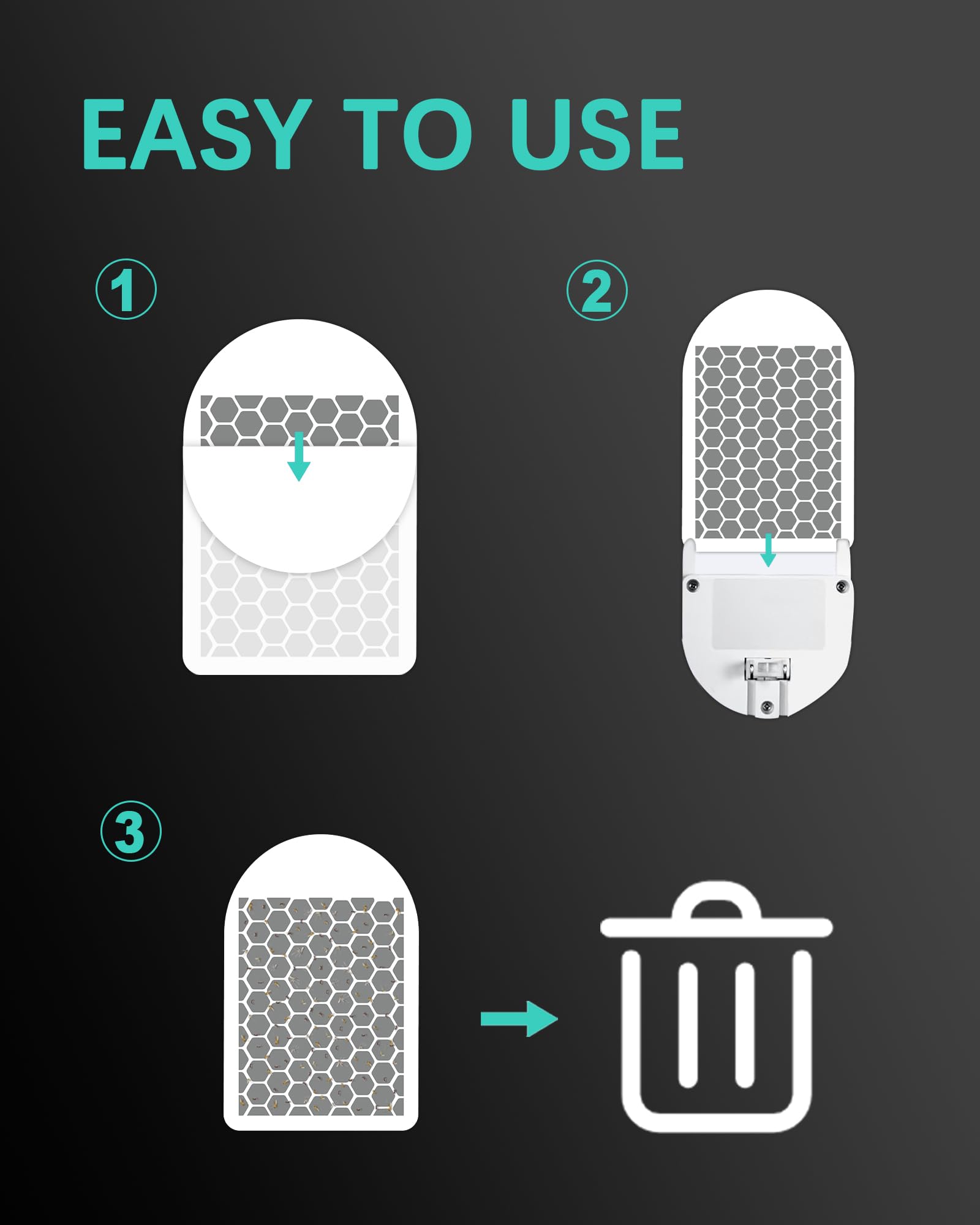 Remove the plastic cover and install; Shootingstar refills simplify indoor trap setup.