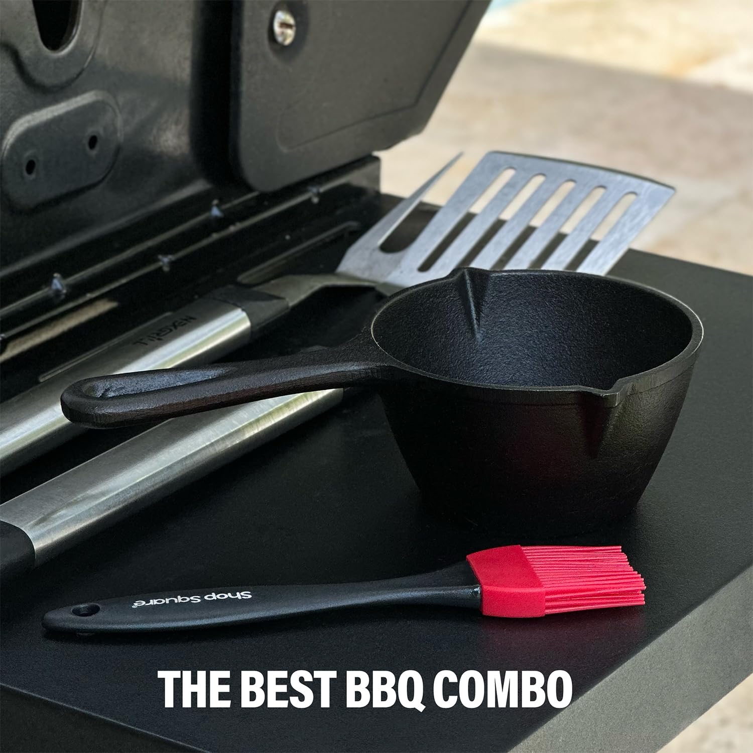 Shop Square basting pot with dual no-spill pouring spouts for mess-free pouring.