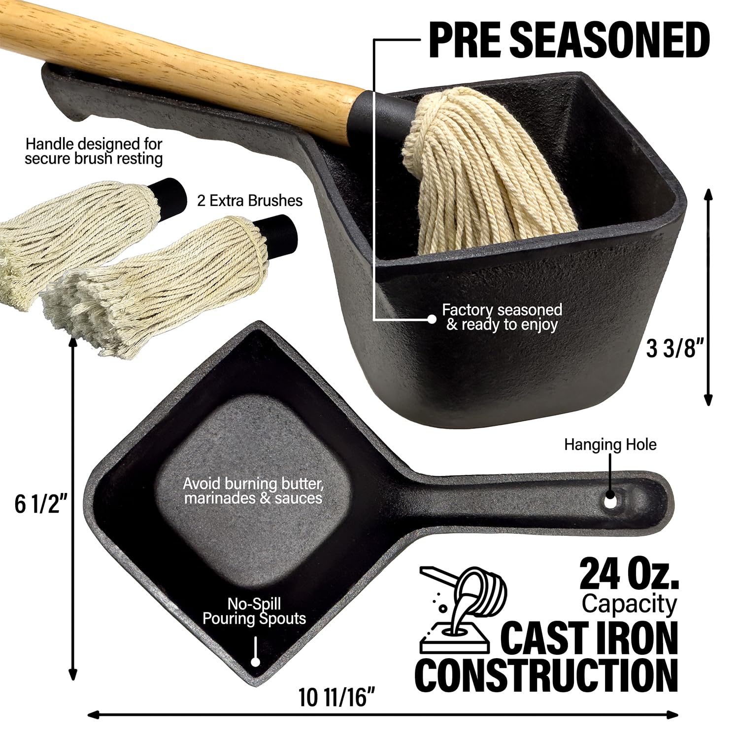 Shop Square BBQ mop brush 18-inch extended reach for thorough grilling.