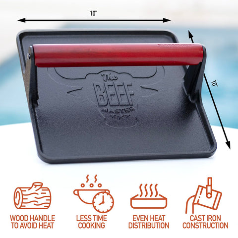 Closeup shows durable cast-iron surface for bold grill marks