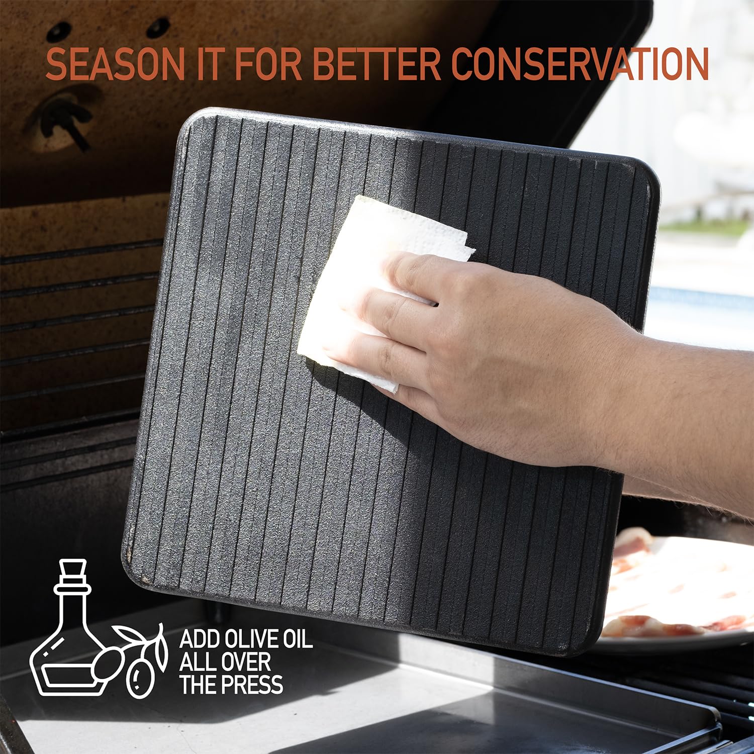 Beef Master press heavy-duty cast iron for professional searing