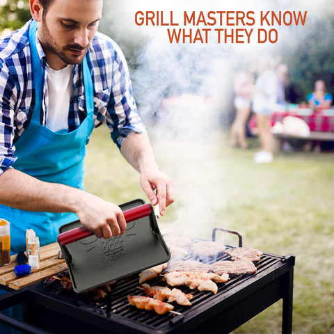 Beef Master press on a sandwich creates crisp grill lines