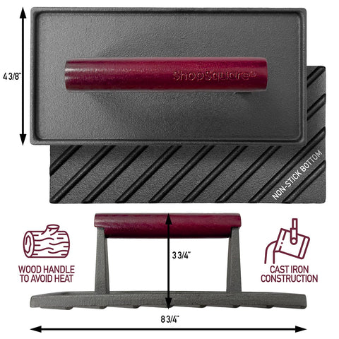 Shop Square grill press handle close-up with cool-touch wood grip