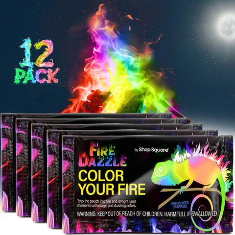 Shop Square Fire Dazzle packets shimmer colors around a cozy campfire for family fun.