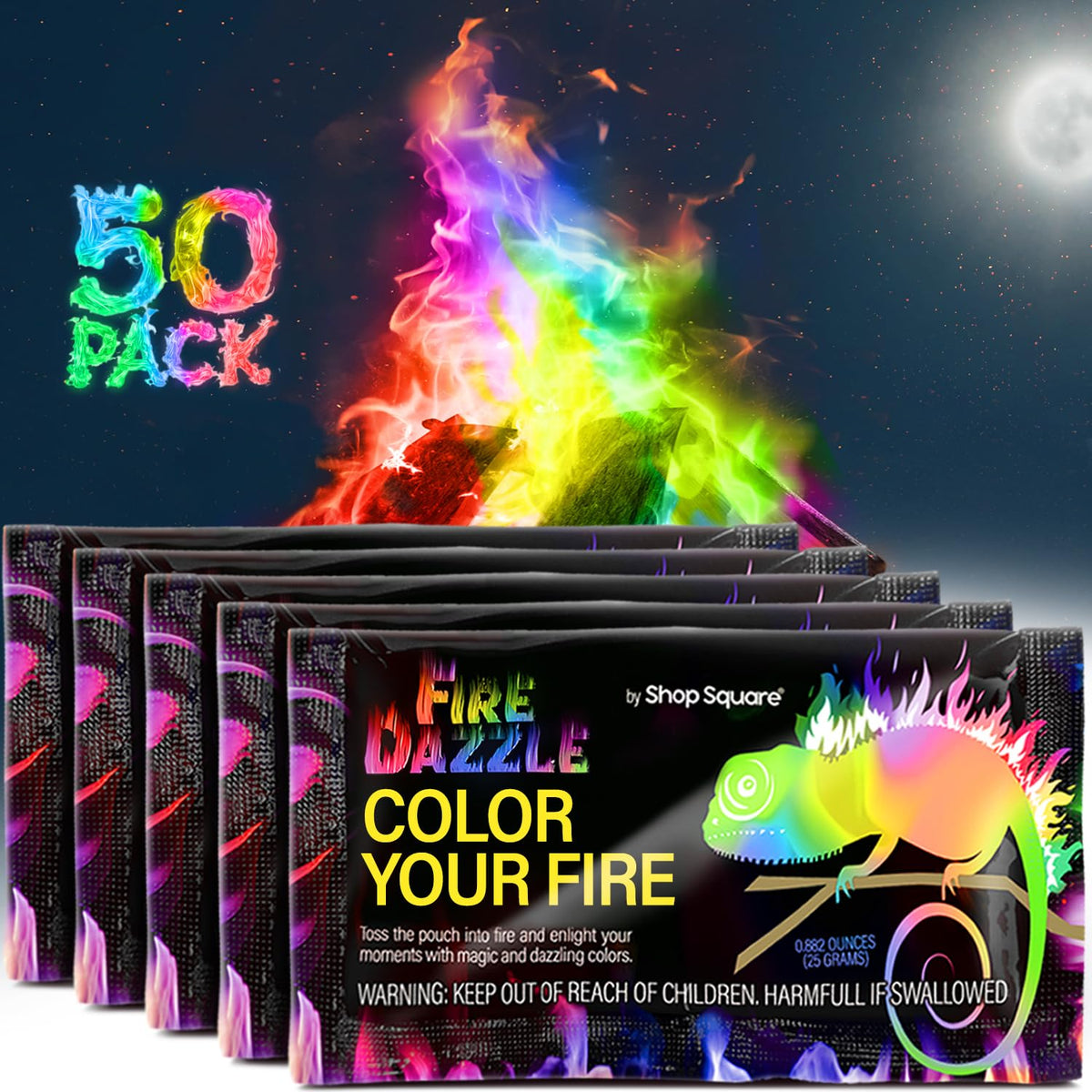 Shop Square Fire Dazzle packets packaging enables quick, colorful fire displays